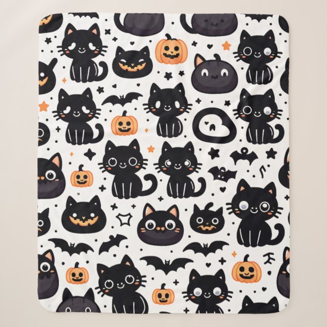 Schwarze Katze halloween Muster Sherpa Decke Sherpadecke (Vorderseite)