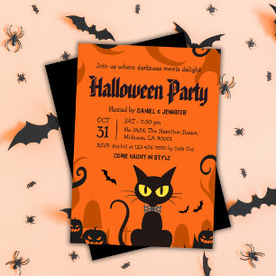 Schwarze Katze Halloween-Party-Geist-Kürbis Grusel Einladung