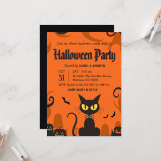 Schwarze Katze Halloween-Party-Geist-Kürbis Grusel Einladung