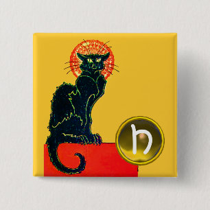 SCHWARZE KATZE HALLOWEEN-PARTY-MONOGRAMM BUTTON