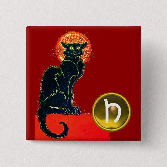 SCHWARZE KATZE HALLOWEEN-PARTY-MONOGRAMM BUTTON (Vorderseite)