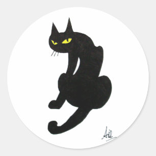SCHWARZE KATZE HALLOWEEN-PARTY RUNDER AUFKLEBER