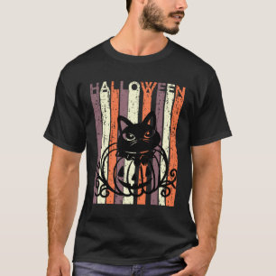 Schwarze Katze Halloween Retro abgenutzt Gothik-Kü T-Shirt