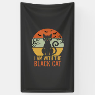 Schwarze Katze Halloween Retro-Sonnenuntergangs-De Banner