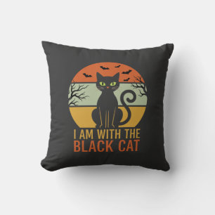 Schwarze Katze Halloween Retro-Sonnenuntergangs-De Kissen