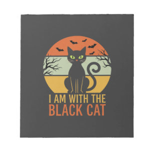 Schwarze Katze Halloween Retro-Sonnenuntergangs-De Notizblock
