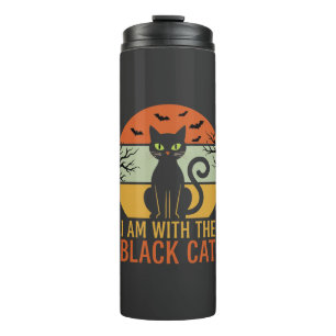Schwarze Katze Halloween Retro-Sonnenuntergangs-De Thermosbecher
