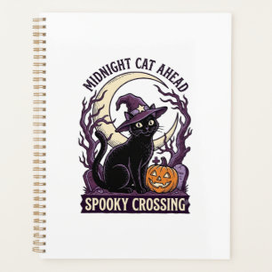 Schwarze Katze Halloween Vintage Gravur Kürbis Kat Planer