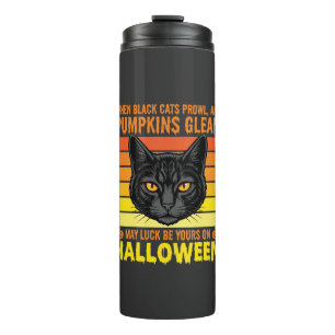 Schwarze Katze Halloween Vintage-Kürbis-Grafik Thermosbecher