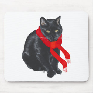 Schwarze Katze hält sich an Weihnachten warm Mousepad