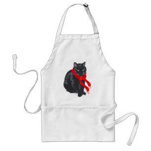 Schwarze Katze hält sich an Weihnachten warm Schürze