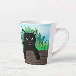 Schwarze Katze hängt, Milchtasse