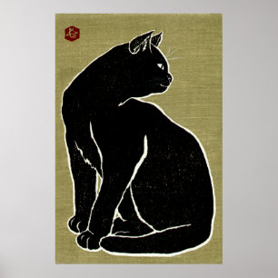 Schwarze Katze Hasegawa Sadanobu III Spätes 20. Jh Poster