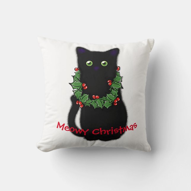 Schwarze Katze | Heilige Weihnachten | Holgarland Kissen (Vorderseite)
