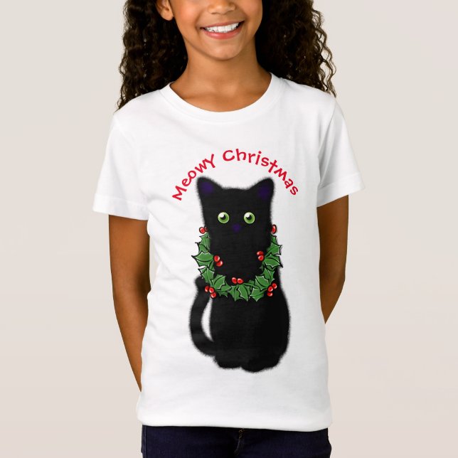 Schwarze Katze | Heilige Weihnachten | Holgarland T-Shirt (Vorderseite)