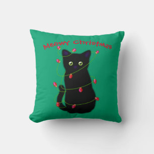 Schwarze Katze   Heilige Weihnachten   Tinkelleuch Kissen