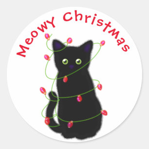 Schwarze Katze Heilige Weihnachten Tinkeln Runder Aufkleber