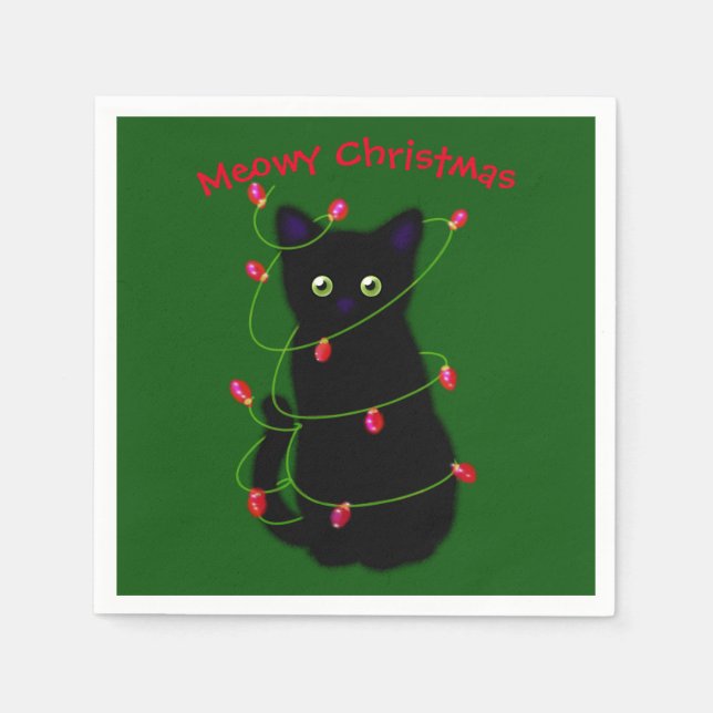 Schwarze Katze | Heilige Weihnachten | Tinkeln Serviette (Vorderseite)