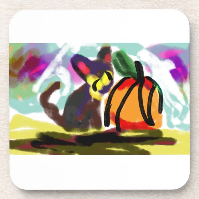 Schwarze Katze Herbst gemütlich Getränkeuntersetzer (Vorderseite)