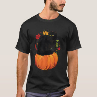 Schwarze Katze Herbst Herbstsaison Kürbis Thanksgi T-Shirt