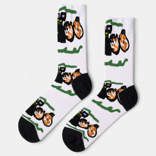Schwarze Katze Herbst wartet kühl Socken