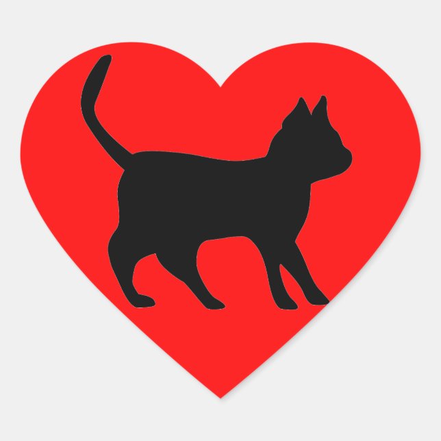 Schwarze Katze Herz-Aufkleber (Vorderseite)