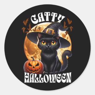 Schwarze Katze Hexe Catty Halloween Schwarze Katze Runder Aufkleber