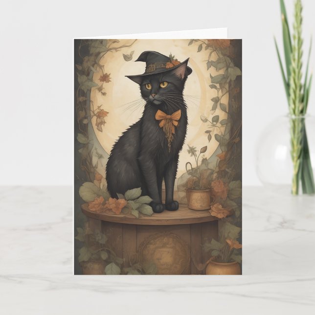 Schwarze Katze Hexe, die Halloween-Ernte Vollmond Dankeskarte (Vorderseite)