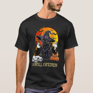 Schwarze Katze Hexe Ich rieche Kinder Halloween Mä T-Shirt