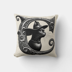 Schwarze Katze Hexe Witchy Buchstabe C Benutzerdef Kissen