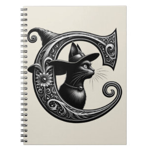 Schwarze Katze Hexe Zauber Buchstabe C Magischer Z Notizblock