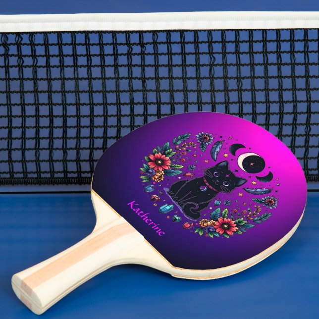 Schwarze Katze Himmelsmystik Violett Rosa Tischtennis Schläger (InSitu)