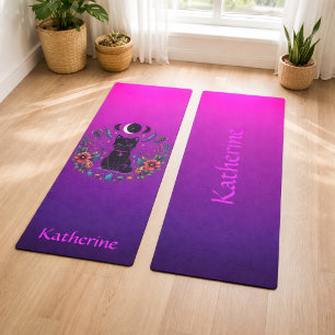 Schwarze Katze Himmelsmystik Violett Rosa Yogamatte