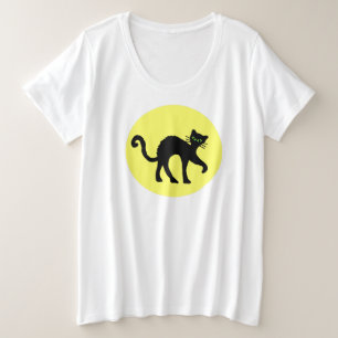 Schwarze Katze, hinten grüne Augen, Grossgelber Mo Große Größe T-Shirt