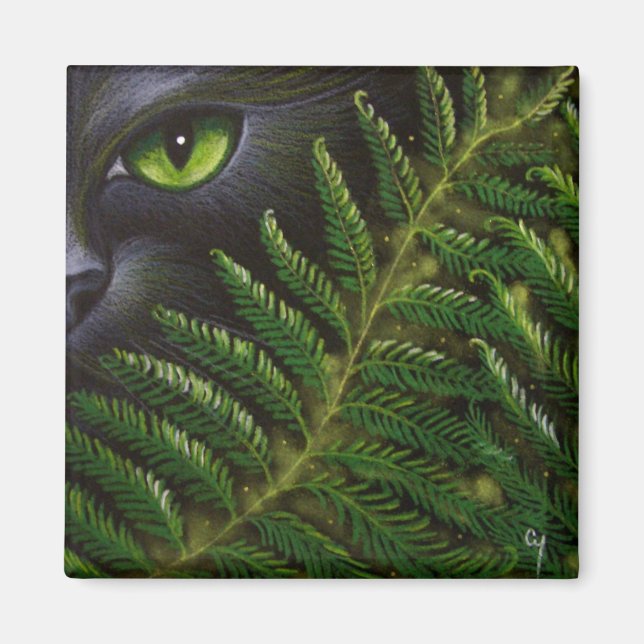 SCHWARZE KATZE HINTER DEM FERNS-ZEICHEN MAGNET (Vorne)