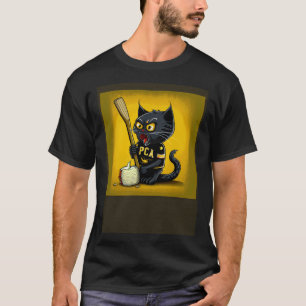 Schwarze Katze Hockey Maiskolben T-Shirt