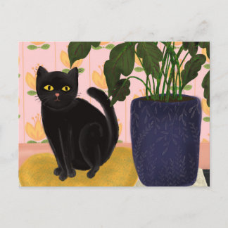 Schwarze Katze Hübsch in Rosa Postkarte