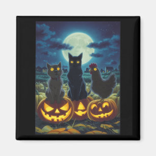 Schwarze Katze Hund Huhn Halloween Kürbis Gruselig Magnet