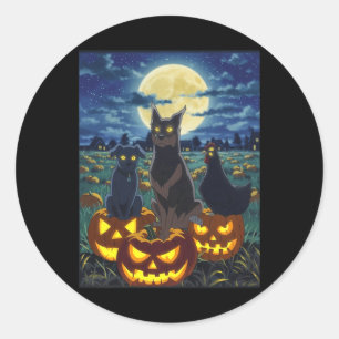 Schwarze Katze Hund Huhn Halloween Kürbis Gruselig Runder Aufkleber