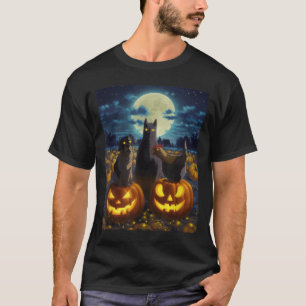 Schwarze Katze Hund Huhn Halloween Kürbis Gruselig T-Shirt