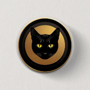 Schwarze Katze Illustration auf goldenem Kreis Button