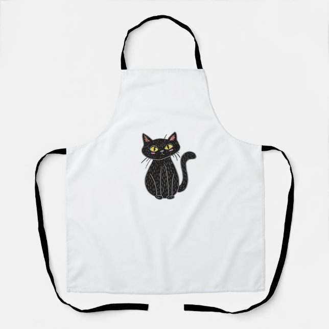 Schwarze Katze Illustration, Doodle Niedlich Cat C Schürze (Vorderseite)