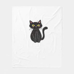 Schwarze Katze Illustration, Doodle Süße Katze Kla Fleecedecke