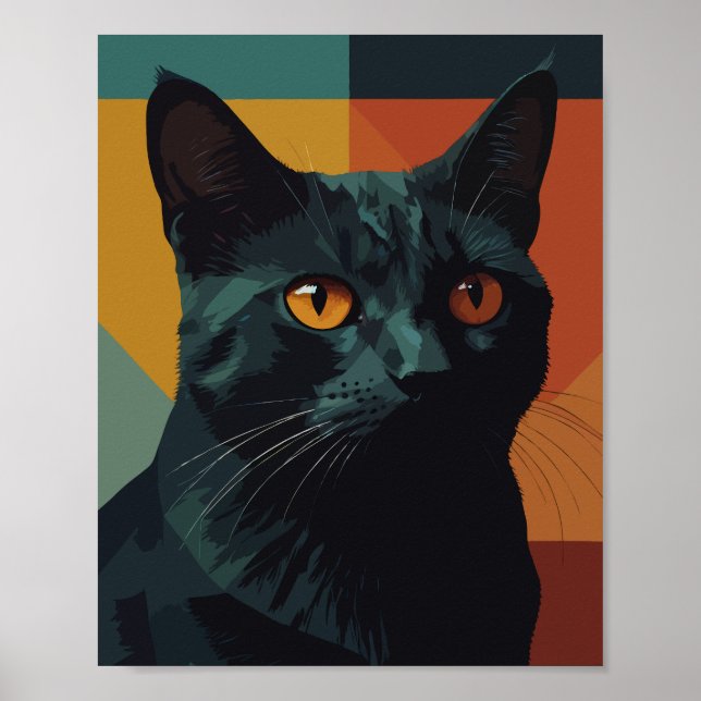 Schwarze Katze im farbigen Hintergrund Poster (Vorne)
