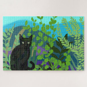 Schwarze Katze im Garten Puzzle