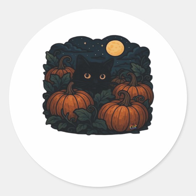 Schwarze Katze im klassischen Patch-T - Shirt Runder Aufkleber (Vorderseite)