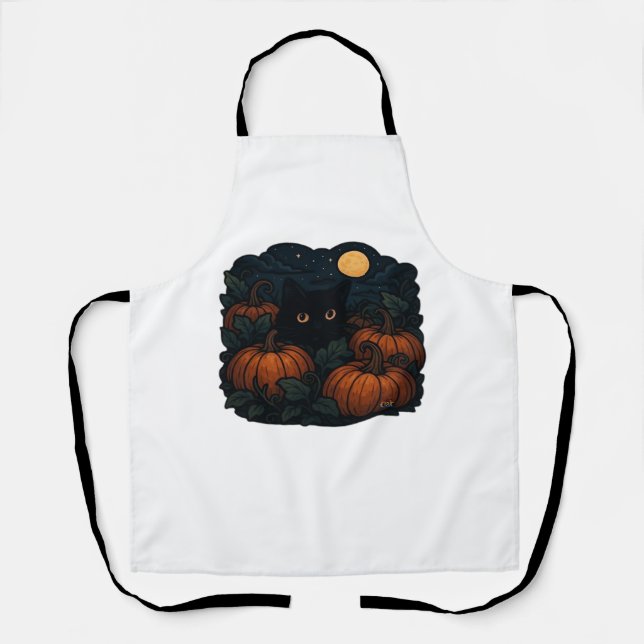 Schwarze Katze im klassischen Patch-T - Shirt Schürze (Vorderseite)