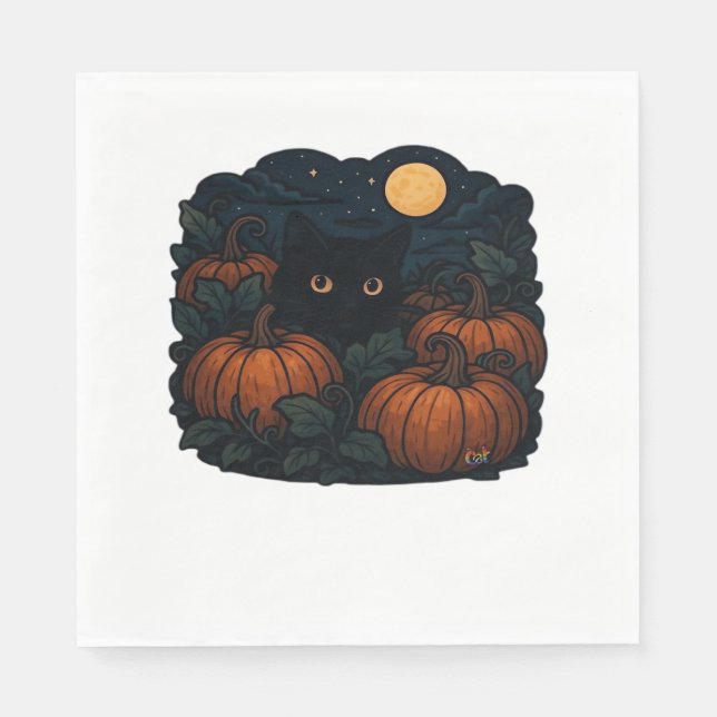 Schwarze Katze im klassischen Patch-T - Shirt Serviette (Vorderseite)