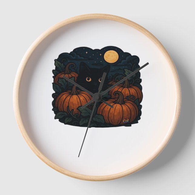 Schwarze Katze im klassischen Patch-T - Shirt Uhr (Vorderseite)