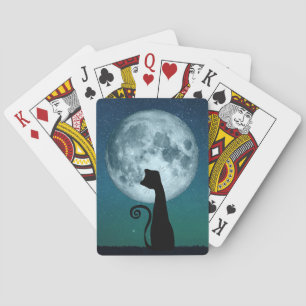 Schwarze Katze im Mondlicht Spielkarten